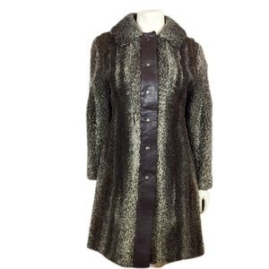 Vintage swing coat Persian lamb curly lamb midi 60s 70s mcm mad men brown swag